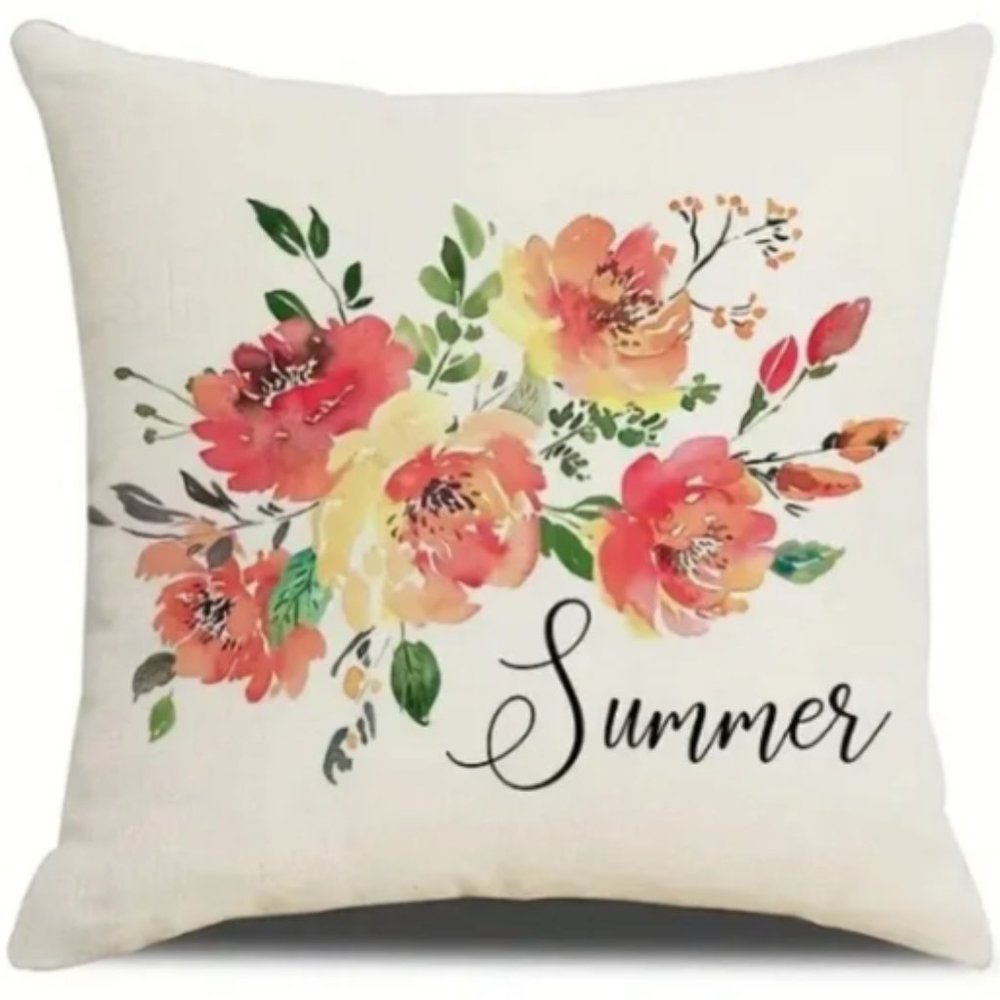 NEW LINEN BLEND DECORATIVE HOME DECOR FLORAL SUMMER PILLOW COVER 17.7"